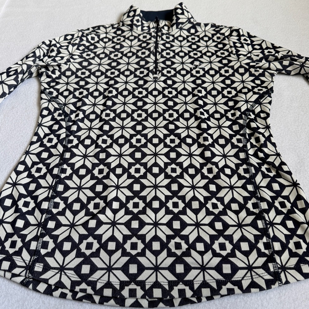 Rhoback Women's Snowfall Jacquard Performance Q-Zip Knit Fleet Navy Small - Picture 9 of 10